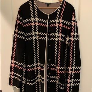 Talbots Black and Pink Plaid Topper / Cardi Coat, L
